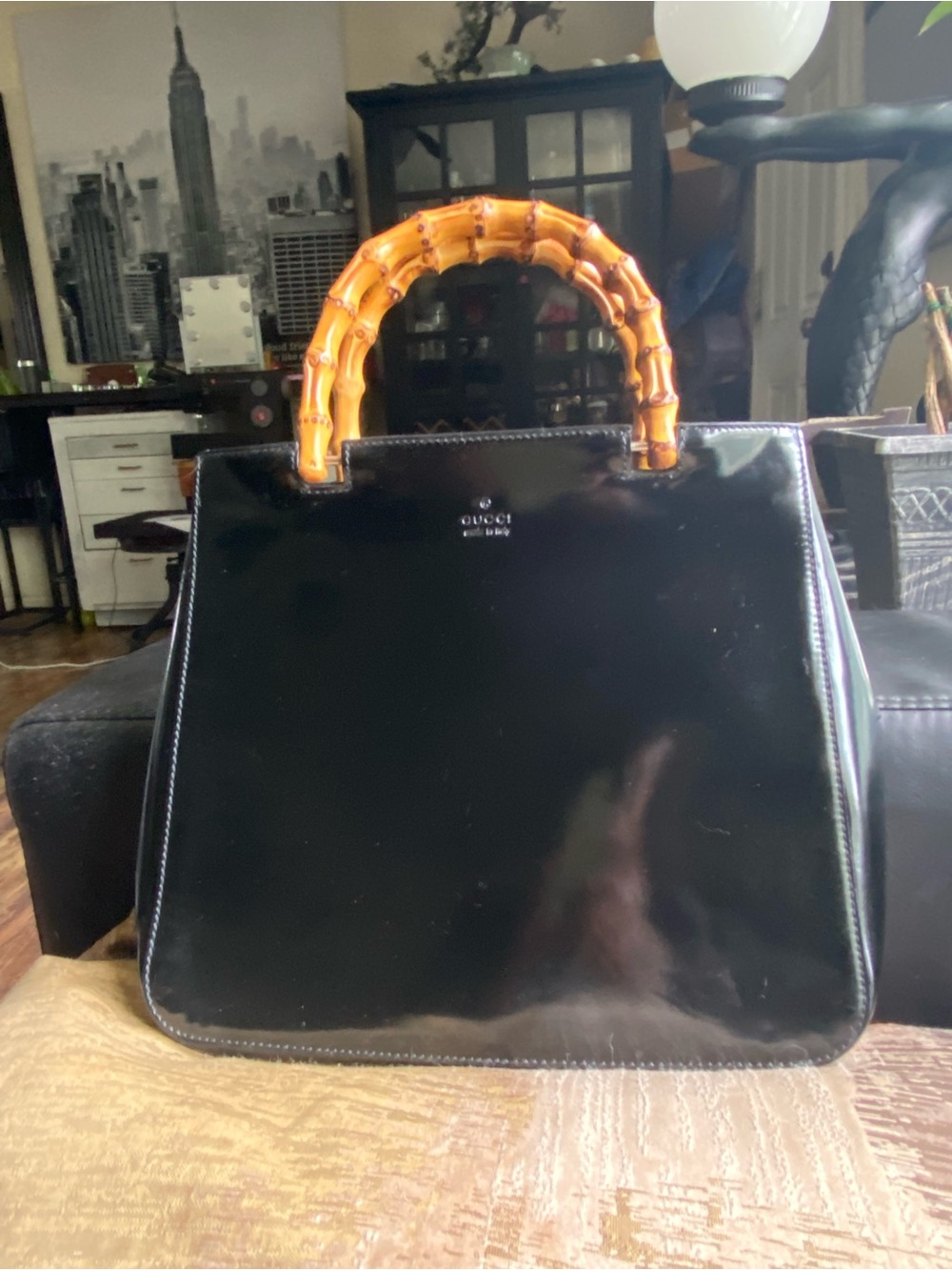 Gucci Black Patent Leather Satchel with Bamboo Handles - Picture 3 of 12